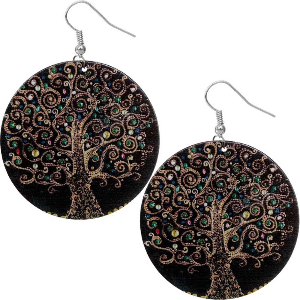 Black Tree of Life Wooden Earrings